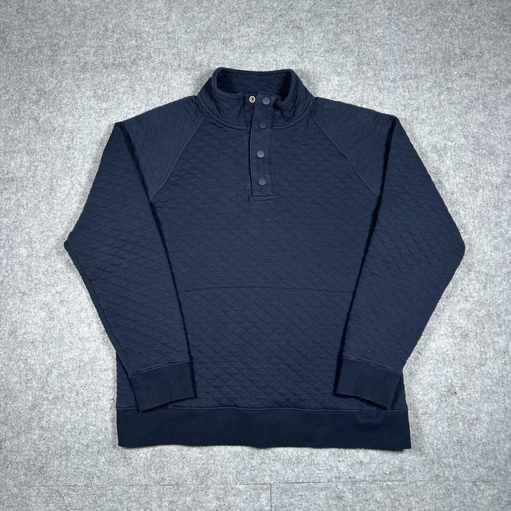 Eddie Bauer Henley Pullover‎ Sweater Men's Size Small Navy Blue Quilted